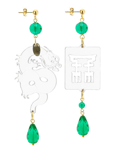 Orecchini Drago Plexi Trasparente Piccolo Verde - Lebole Maison