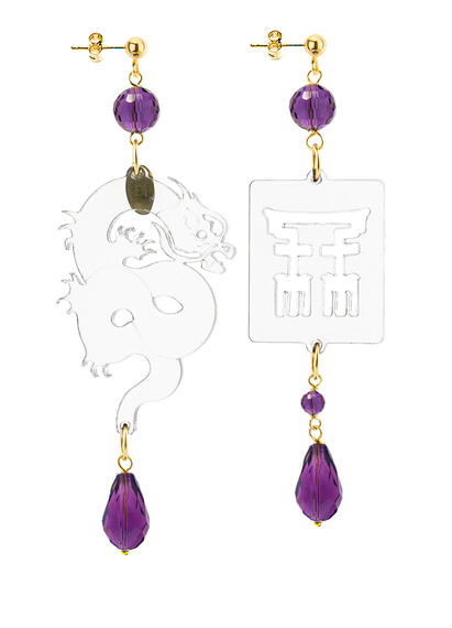 Orecchini Drago Plexi Trasparente Piccolo Viola - Lebole Maison