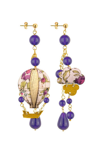 Orecchini Mongolfiera Ciuffo Viola - Lebole Maison