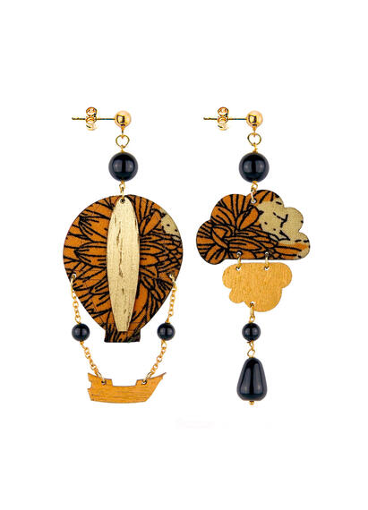 Orecchini Mongolfiera Seta Piccolo Nero - Lebole Maison