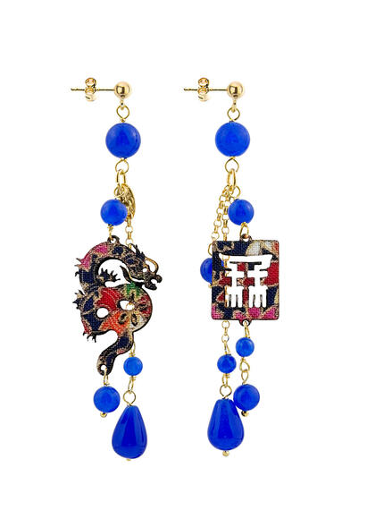 Orecchini Drago Ciuffo Corto Blu - Lebole Maison