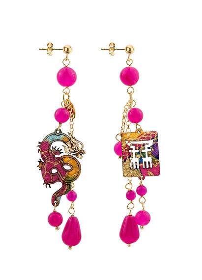 Orecchini Drago Ciuffo Corto Fucsia - Lebole Maison