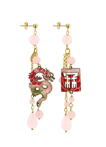 Orecchini Drago Ciuffo Corto Rosa - Lebole Maison