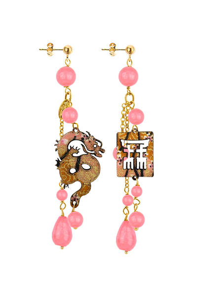 Orecchini Drago Ciuffo Corto Rosa Sfumato - Lebole Maison