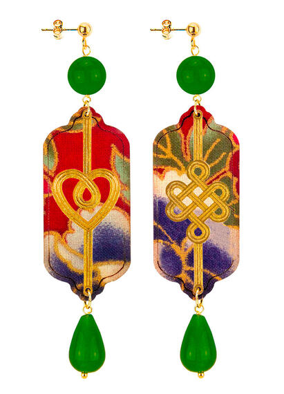 Olive Green Heart And Infinity Earrings - Lebole Maison
