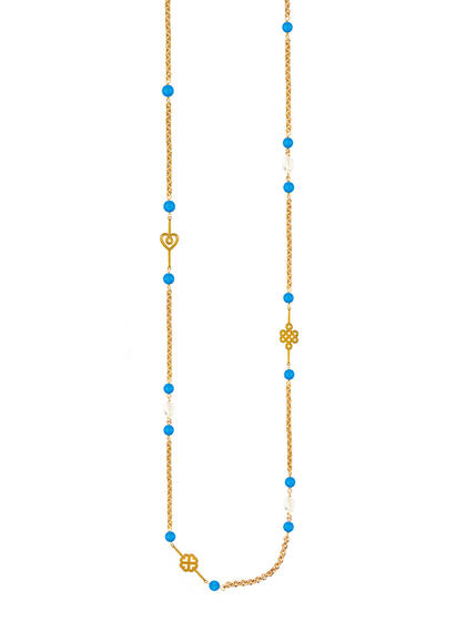 Long Necklace With Three Elements, Ruby Stones And Crystals - Lebole Maison