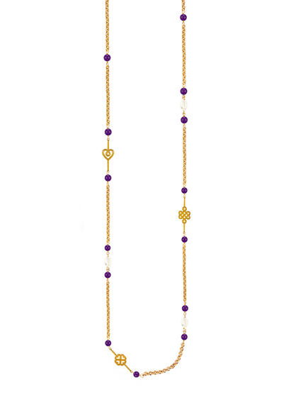 Long Necklace With Three Elements, Purple Stones And Crystals - Lebole Maison