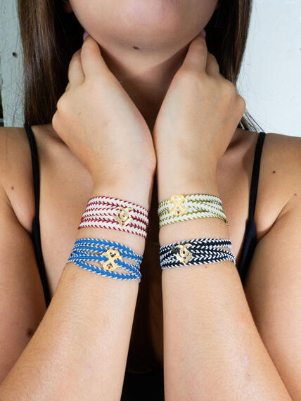 White And Blue Fabric Heart Bracelet - Lebole Maison