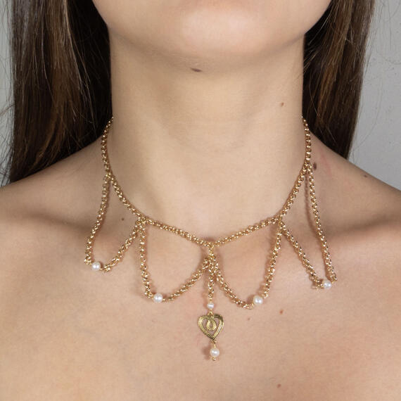 Pearl Heart Curtain Chain Necklace - Lebole Maison