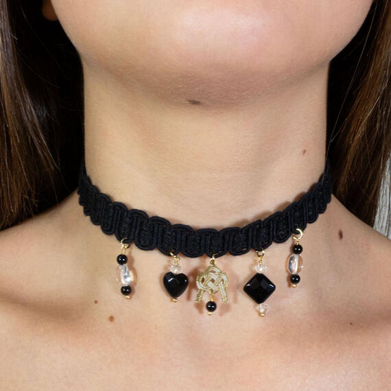 Black Knot Necklace With Transparent Stones - Lebole Maison