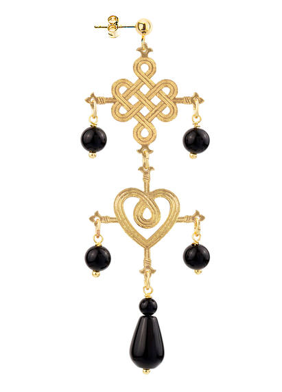 Infinity And Heart Double Cross Black Earring - Lebole Maison