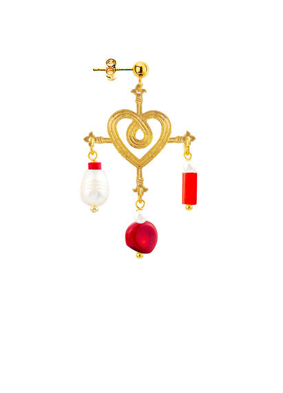Orecchino Cuore A Croce Corallo - Lebole Maison