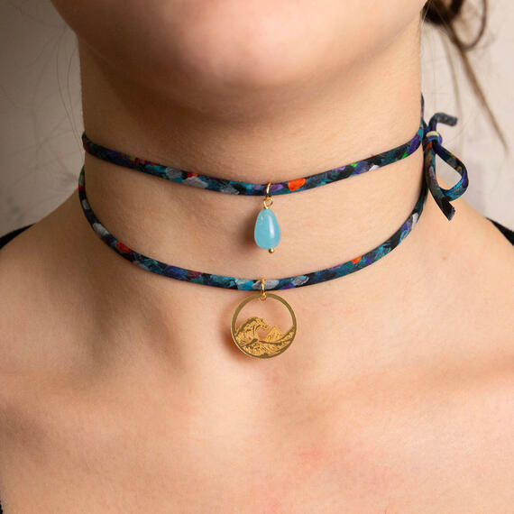 Bracciale/collana Tessuto Fiori Onda Celeste - Lebole Maison