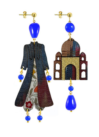 Orecchini Architettura Seta Piccolo Blu - Lebole Maison
