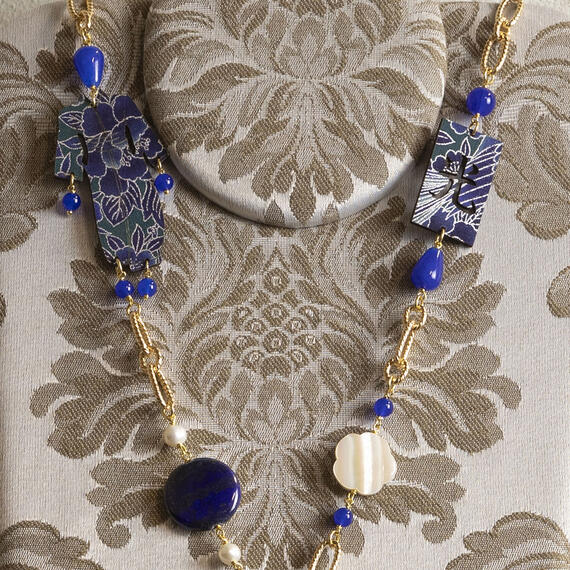 Collana Solo Io Kimono Blu E Madreperla - Lebole Maison