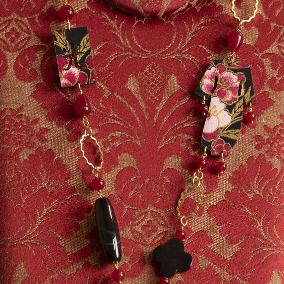 Solo Io Black And Ruby Kimono Necklace - Lebole Maison