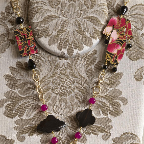 Solo Io Black And Fuchsia Kimono Necklace - Lebole Maison