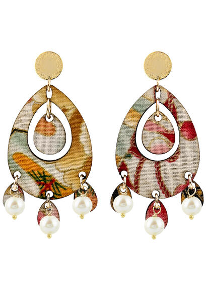 Tan Mono Oval Pearl Earrings - Lebole Maison