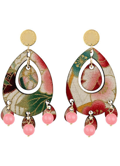 Tan Single Oval Earrings With Gradient Pink - Lebole Maison