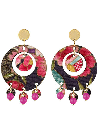 Tan Single Round Fuchsia Earrings - Lebole Maison