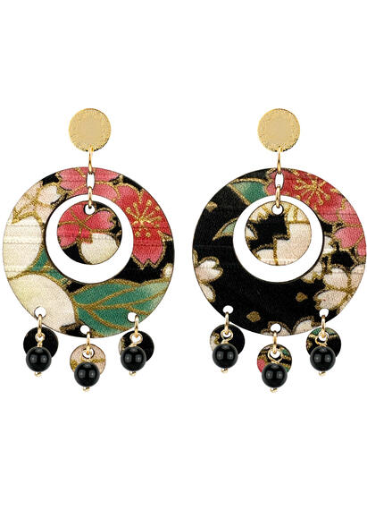 Earrings Tan Mono Round Black - Lebole Maison