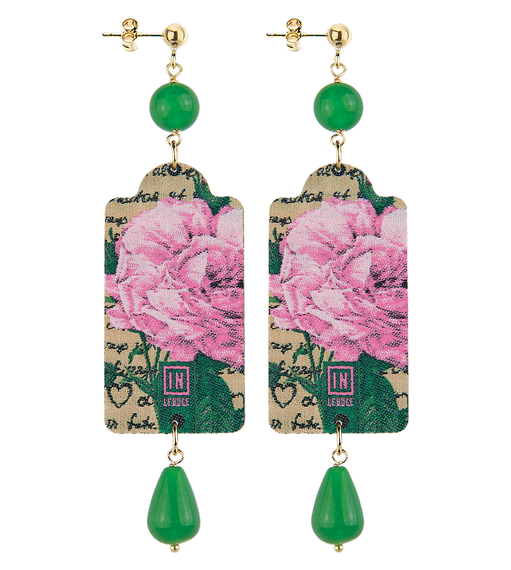 Orecchini Fiore Rosa Grande Verde - Lebole Maison