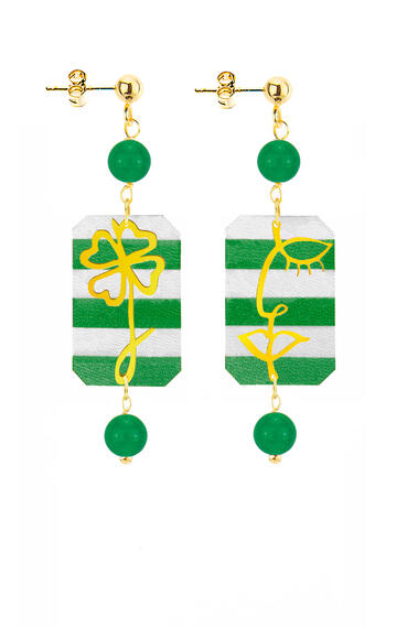 Orecchini Viso E Quadrifoglio Mini Righe Verde - Lebole Maison