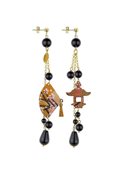 Short Black Tuft Fan Earrings - Lebole Maison