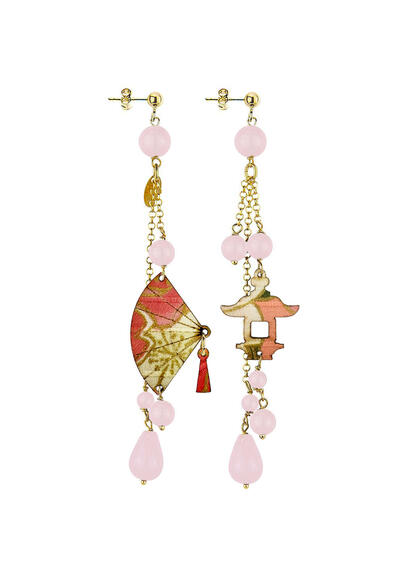 Pink Short Tuft Fan Earrings - Lebole Maison