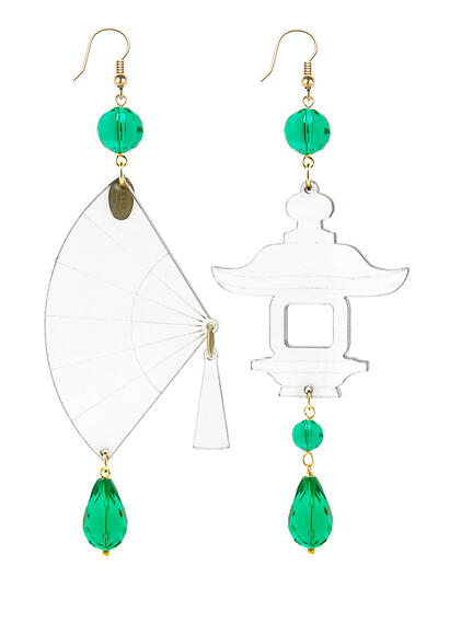 Large Green Transparent Plexi Fan Earrings - Lebole Maison