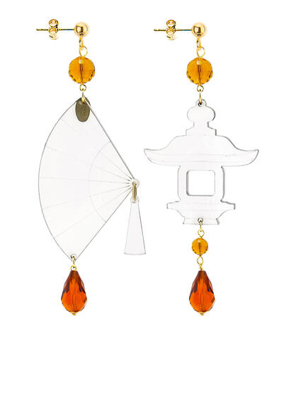 Small Transparent Plexi Fan Amber Earrings - Lebole Maison