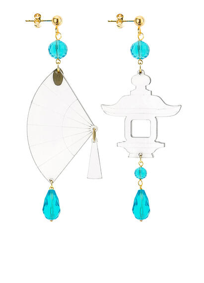 Small Blue Transparent Plexi Fan Earrings - Lebole Maison