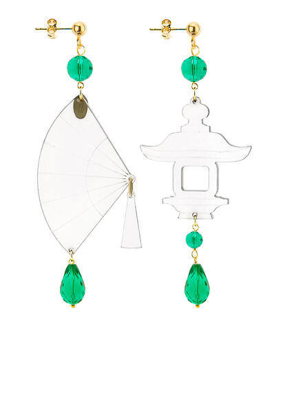 Small Transparent Plexi Fan Earrings, Green - Lebole Maison