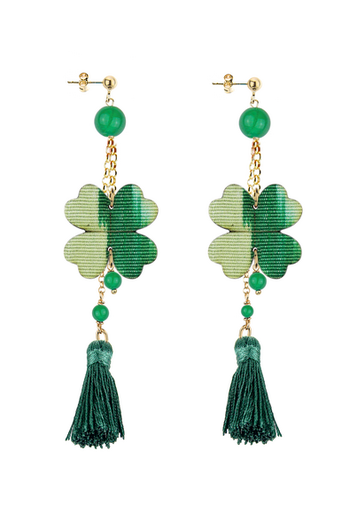 Orecchini Ciuffo Quadrifoglio Piccolo Nappa Verde - Lebole Maison