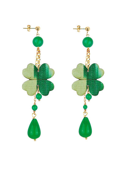 Orecchini Ciuffo Quadrifoglio Piccolo Verde - Lebole Maison