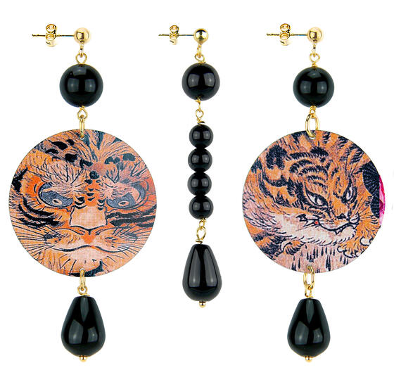 Classic Tiger Earrings With Black Stones - Lebole Maison