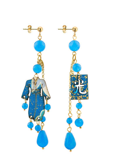 Short Tuft Kimono Earrings In Light Blue - Lebole Maison
