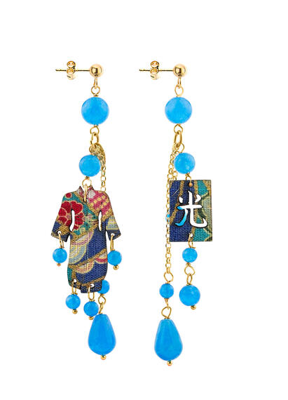 Short Tuft Kimono Earrings In Light Blue - Lebole Maison