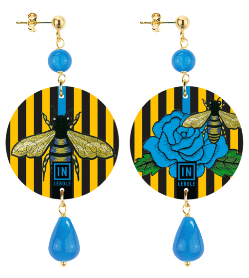 Earrings Small Striped Bee With Blue - Lebole Maison