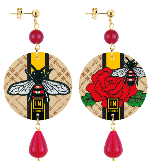 Earrings Small Striped Bee With Ruby - Lebole Maison