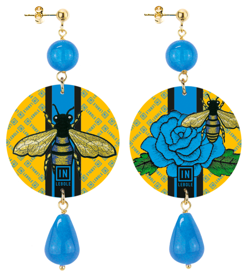 Earrings Striped Bee Blue Classic - Lebole Maison