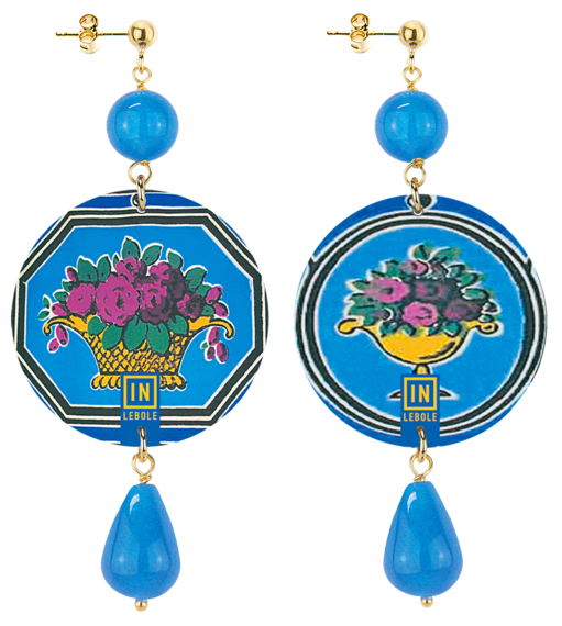 Earrings Purple Flower Blue Classic - Lebole Maison