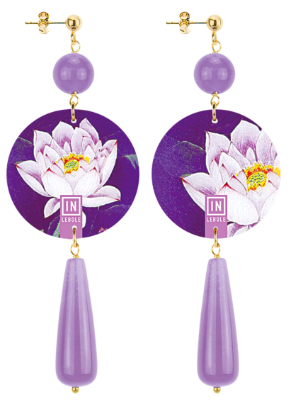 White Lotus Long Lilac Drop Earrings - Lebole Maison