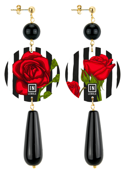 Long Black Drop Striped Earrings - Lebole Maison