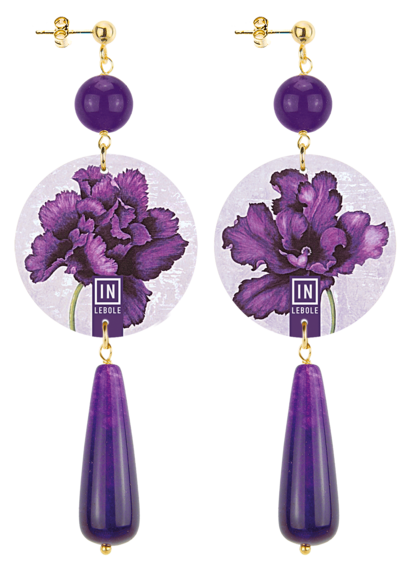Purple Long Drop Flower Earrings - Lebole Maison