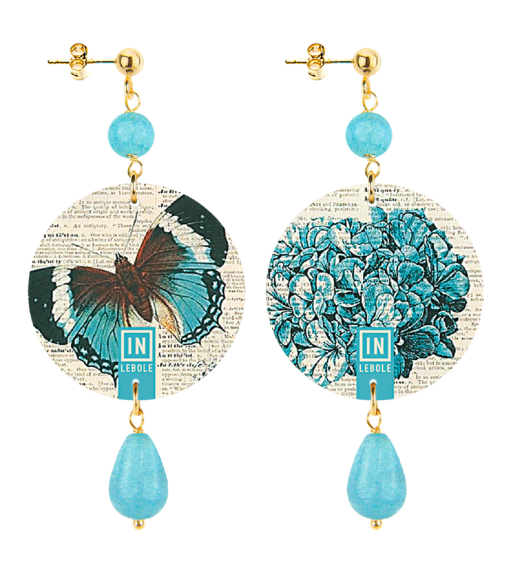 Butterfly And Hydrangea Small Light Blue Gradient Earrings - Lebole Maison