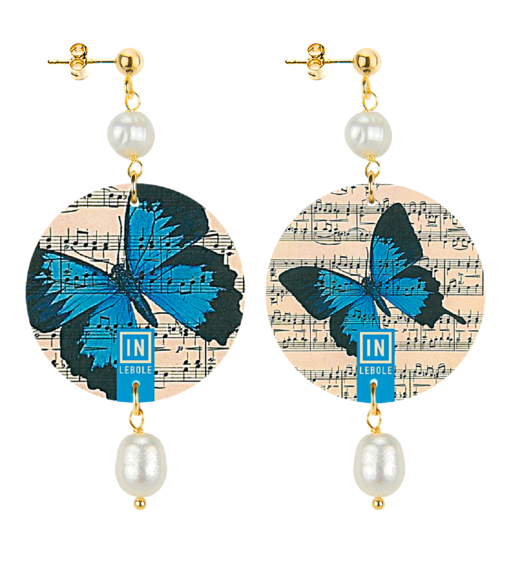 Small Pearl Butterfly And Musical Notes Earrings - Lebole Maison