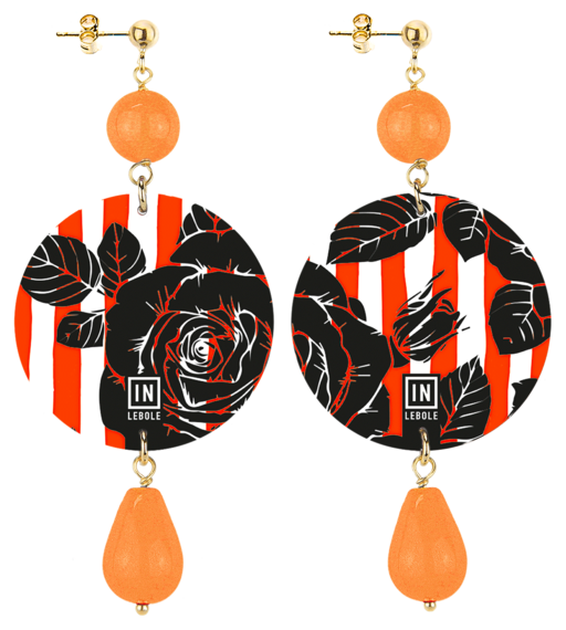 Earrings Flower And Stripes Orange Classic - Lebole Maison