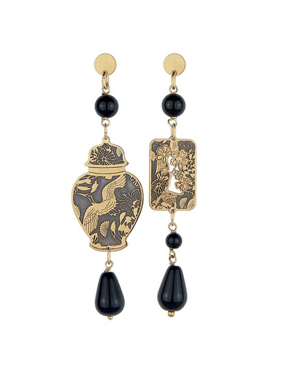 Small Black Pickled Silver Vase Earrings - Lebole Maison